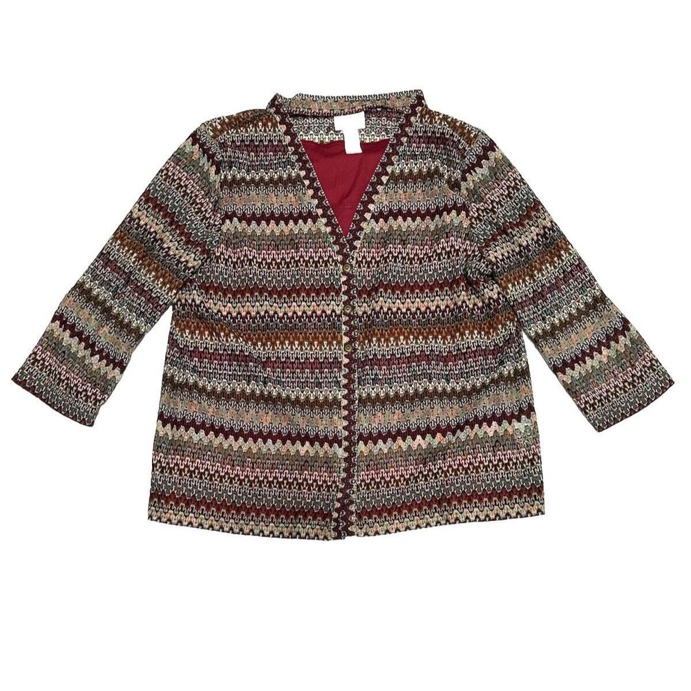 Alfred Dunner Multicolor Zigzag Stripe Bohemian Cardigan Sweater Size XL Women's